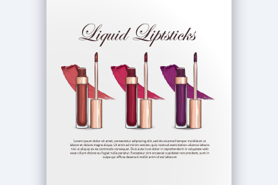 Hand drawn color sketch of three liquid lipsticks