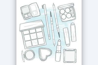 Vector illustration of makeup products