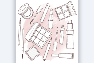 Vector illustration of makeup products