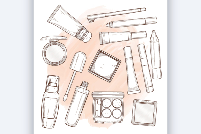 Vector illustration of makeup products