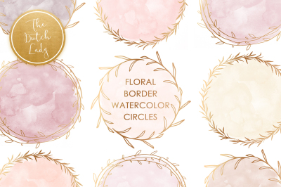 Watercolor Circle & Floral Border Clipart Set