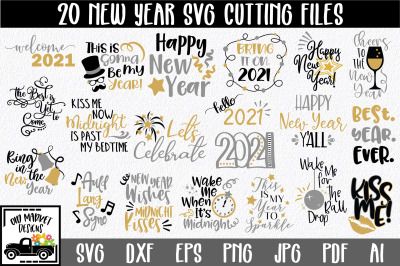 New Year&#039;s SVG Bundle with 20 SVG Cut Files - PNG DXF EPS