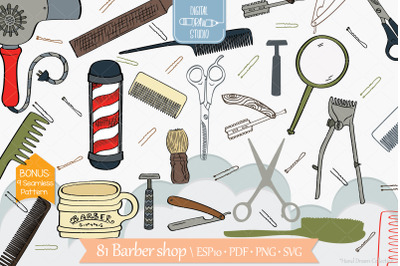 Colored Barber Shop | Vintage Beauty salon | Hairdresser Doodles