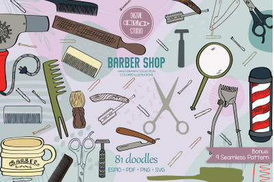 Colored Barber Shop | Vintage Beauty salon | Hairdresser Doodles