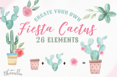 Watercolor Create Your Own Cactus Pots Succulents Elements Creator 