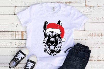 German shepherd Whit Christmas Hat dog santa K-9 1118S