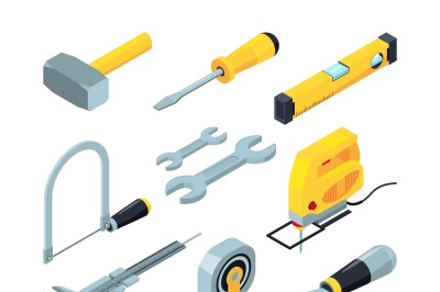 Electronic tools for construction. Isometric pictures set