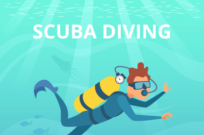 Underwater background picture with cartoon diver