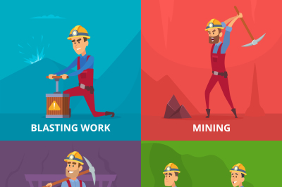 Concept illustrations of miners characters at work