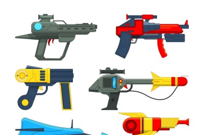 Fantastic space weapons in cartoon style