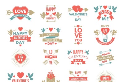 Labels and symbols of loves. St valentine day pictures for scrapbook d