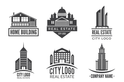 Real estate logos and monochrome labels