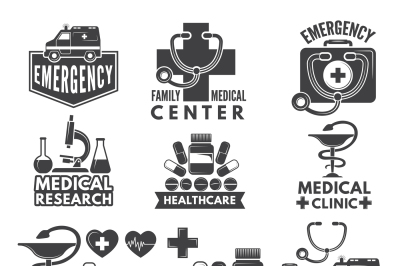 Symbols of medicine. Medical logos and badges