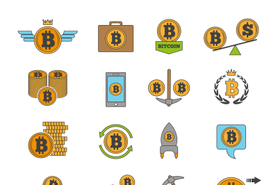 Icon set of crypto business. Bitcoin and others alt coins from blockch