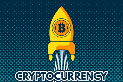 Cryptocurrency background illustration. Bitcoin to the moon