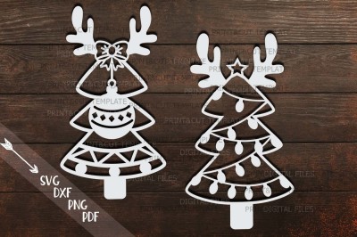 Christmas trees with deer antlers svg dxf paper vinyl cut 