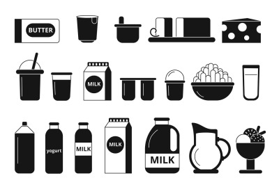 Silhouette and monochrome pictures of dairy milk products