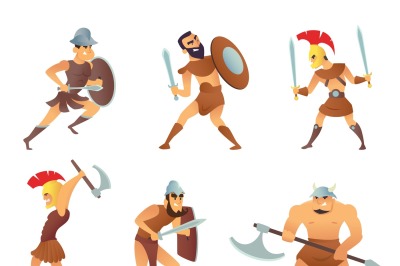 Rome knights or gladiators in different action poses