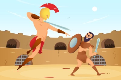 Spartan warriors fighting in gladiators arena