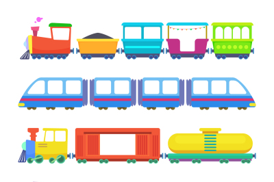 Set of different kids trains. Vector games for childrens