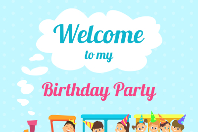 Design template of poster for kids party invitation. Illustration of t