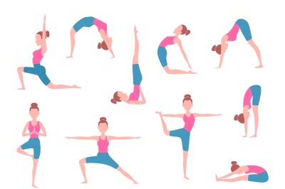 Female making yoga exercises in different poses