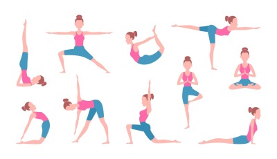 Health concept pictures of female making yoga. Fitness exercises