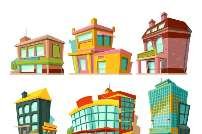 Cartoon buildings. Vector illustrations set isolate on white