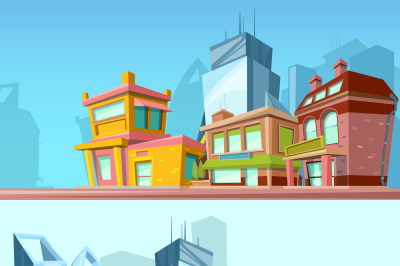 Horizontal banners with urban streets and modern buildings. Illustrati