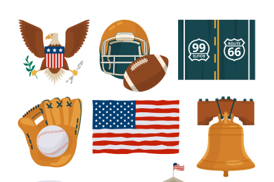 Usa landmarks and other different cultural objects