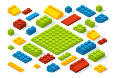 Isometric constructor blocks at different colors