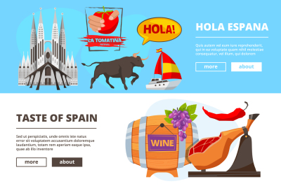 Horizontal banners with illustrations of cultural objects of spain