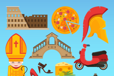 Italian symbols isolate. Vector pictures in flat style