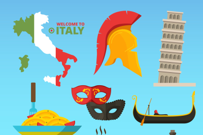 Vector historical symbols of rome italy. Illustrations in flat style