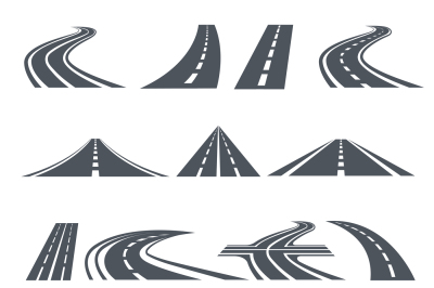 Isolated vector pictures of pathway, different roads and long highway