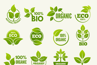 Logos of eco style. Business concepts to protect nature