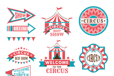 Labels in retro style. Logos for circus entertainment