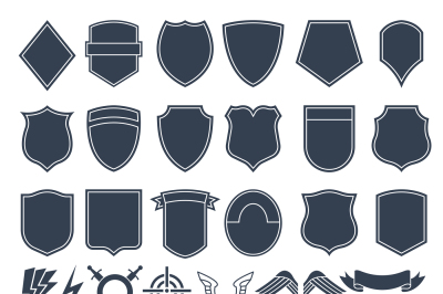 Set of empty shapes for military badges. Army monochrome symbols