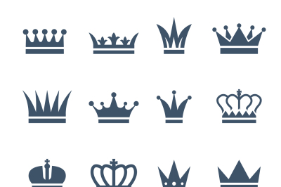 Set of monochrome crowns. Illustrations for luxury badges