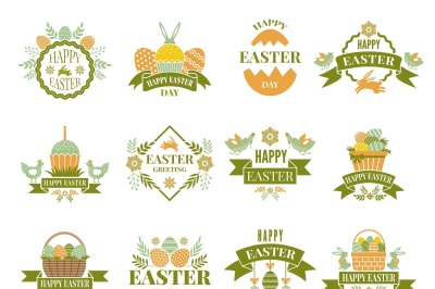 Set of vintage labels and badges of easter theme