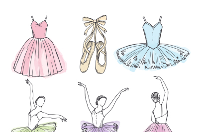 Sketch vector pictures of different ballet dancers. Hand drawn illustr