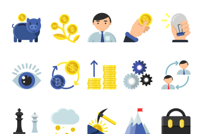 Business b2b symbols in flat style. Icons of management and finances