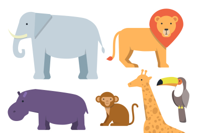 Wild animals in flat style. Vector pictures collection