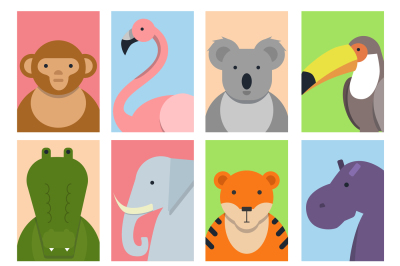 Cute square avatars with wild animals