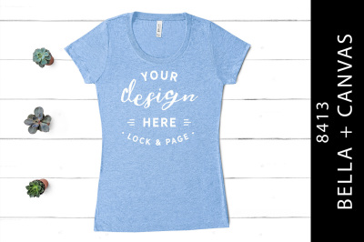 Download Blue Bella Canvas 8413 Triblend T-Shirt Mockup On White ...