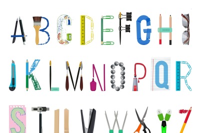 English alphabet from office supplies