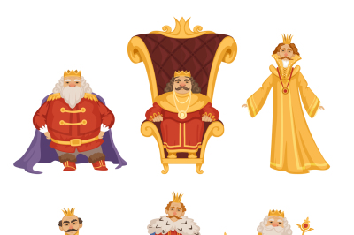 Set illustrations of king in cartoon style