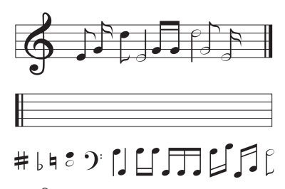 Vector monochrome collection of music notes. Pictures isolate on white