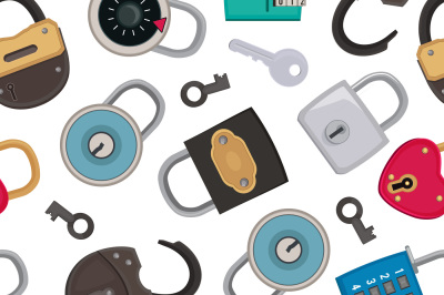 Seamless pattern with illustrations of different padlocks