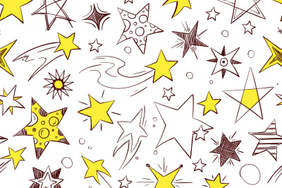 Seamless pattern with illustrations of hand drawn stars